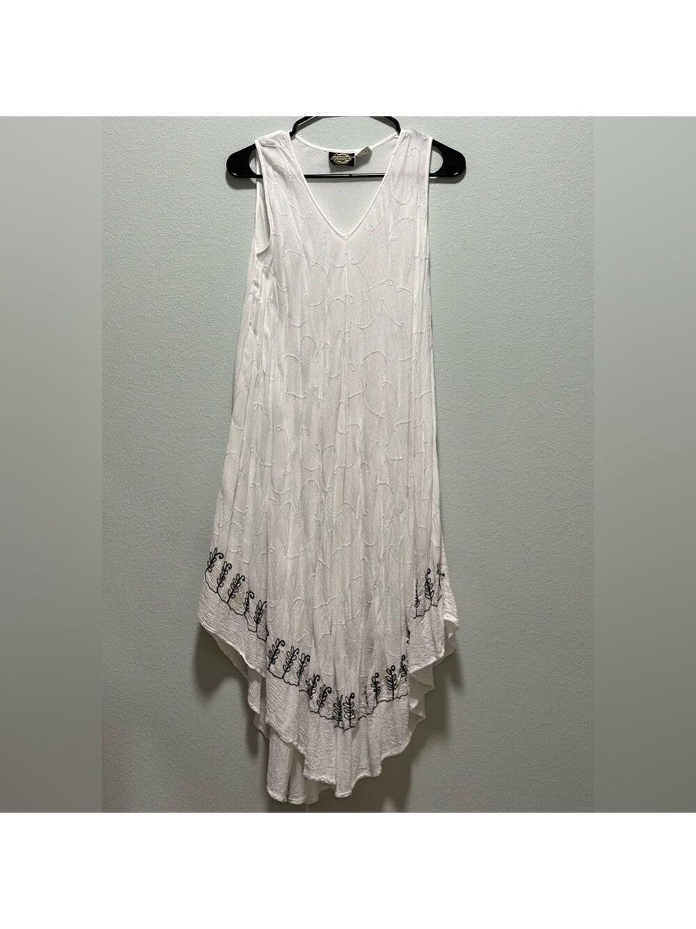 PAGODA White Dress/Coverup Black embroidered design on the bottom One size Rayon